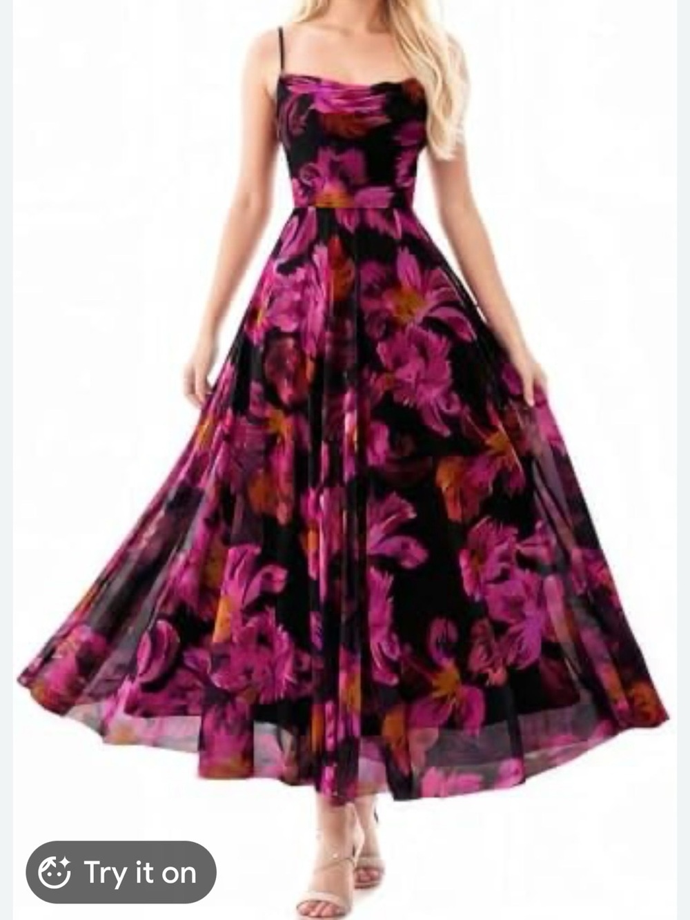 Magenta Floral Maxi Dress with Slim Straps - Size L - NWT
